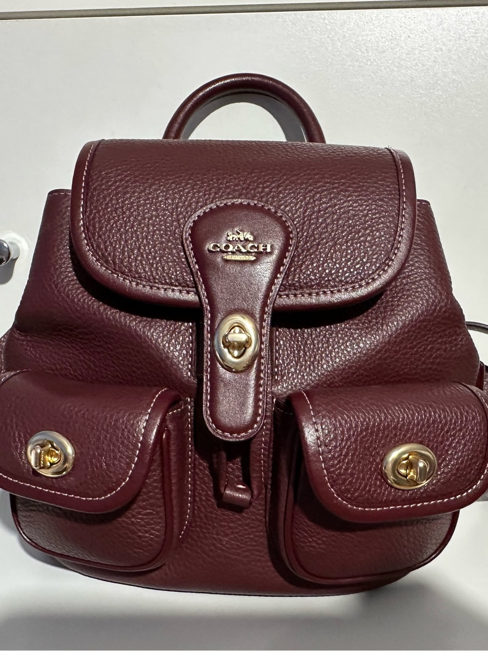 Coach Hadley Backpack Pebble Leather Gold Dark Wine - Picture 2 of 12